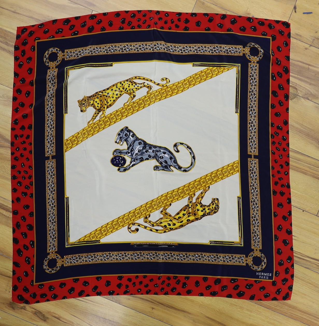 Two Hermes scarves, including a Jacques Eudel, together with an exhibition Picasso scarf (3)